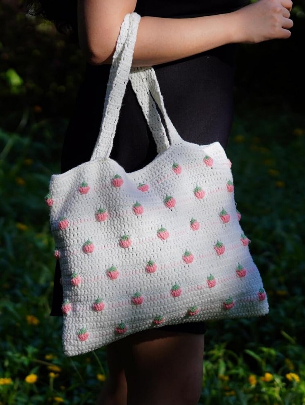 Strawberry Crochet Knit Summer Tote Bag